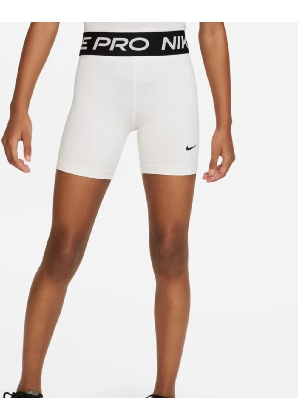 Nike White Pro High-Waist  Shorts with Black Branded Waistband